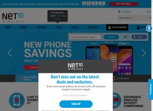 How net10wireless.com looks like on a tablet such as an iPad.