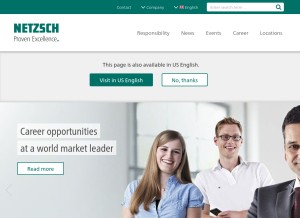 How netzsch.com looks like on a tablet such as an iPad.