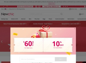 How newchic.com looks like on a tablet such as an iPad.