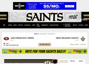 How neworleanssaints.com looks like on a tablet such as an iPad.