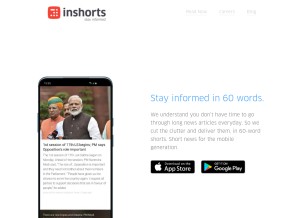 How newsinshorts.com looks like on a tablet such as an iPad.