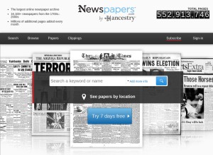 How newspapers.com looks like on a tablet such as an iPad.