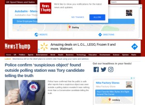 How newsthump.com looks like on a tablet such as an iPad.