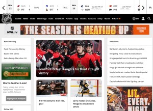How nhl.com looks like on a tablet such as an iPad.