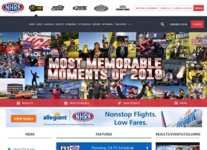 How nhra.com looks like on a tablet such as an iPad.