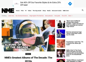 How nme.com looks like on a tablet such as an iPad.