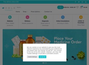 How noblepharmacy.co.uk looks like on a tablet such as an iPad.