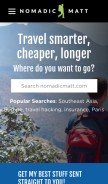 How nomadicmatt.com looks like on a mobile device such as an iPhone.