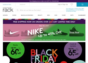 How nordstromrack.com looks like on a tablet such as an iPad.