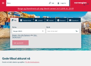 How norwegian.no looks like on a tablet such as an iPad.
