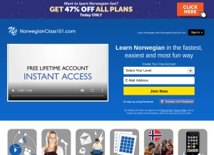 How norwegianclass101.com looks like on a tablet such as an iPad.