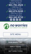 How noworriescars.com looks like on a mobile device such as an iPhone.