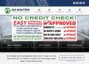 How noworriescars.com looks like on a tablet such as an iPad.