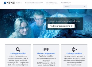 How ntnu.edu looks like on a tablet such as an iPad.