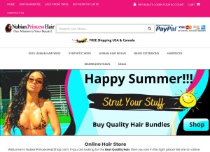 How nubianprincesshairshop.com looks like on a tablet such as an iPad.