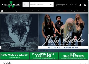 How nuclearblast.de looks like on a tablet such as an iPad.
