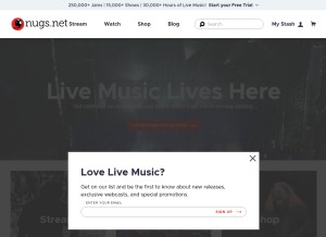 How nugs.net looks like on a tablet such as an iPad.