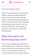 How numerologysign.com looks like on a mobile device such as an iPhone.