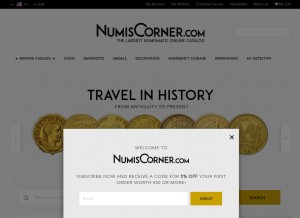 How numiscorner.com looks like on a tablet such as an iPad.