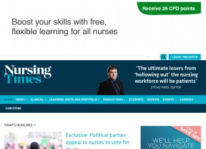 How nursingtimes.net looks like on a tablet such as an iPad.
