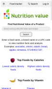 How nutritionvalue.org looks like on a mobile device such as an iPhone.