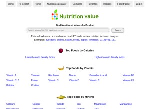 How nutritionvalue.org looks like on a tablet such as an iPad.