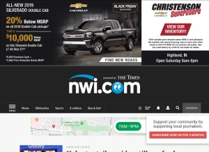 How nwitimes.com looks like on a tablet such as an iPad.