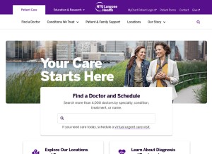 How nyulangone.org looks like on a tablet such as an iPad.