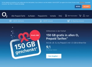 How o2-freikarte.de looks like on a tablet such as an iPad.