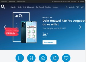 How o2.de looks like on a tablet such as an iPad.