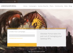 How obsidianportal.com looks like on a tablet such as an iPad.