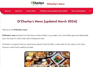 How ocharleys-menu.website looks like on a tablet such as an iPad.