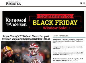 How ocregister.com looks like on a tablet such as an iPad.
