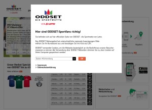 How oddset.de looks like on a tablet such as an iPad.