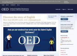 How oed.com looks like on a tablet such as an iPad.