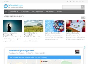How officeholidays.com looks like on a tablet such as an iPad.