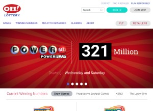 How ohiolottery.com looks like on a tablet such as an iPad.