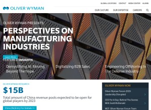 How oliverwyman.com looks like on a tablet such as an iPad.