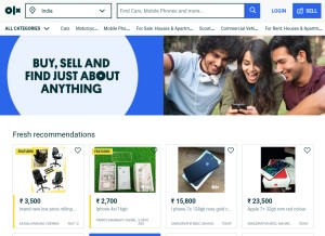 How olx.in looks like on a tablet such as an iPad.