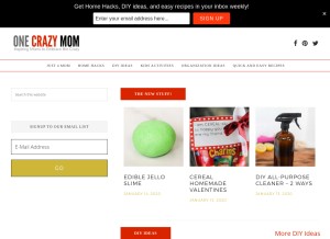 How onecrazymom.com looks like on a tablet such as an iPad.