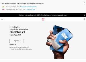 How oneplus.in looks like on a tablet such as an iPad.