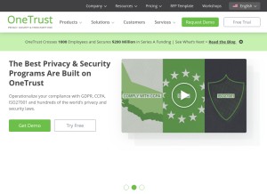 How onetrust.com looks like on a tablet such as an iPad.