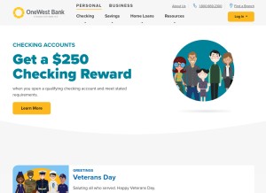 How onewestbank.com looks like on a tablet such as an iPad.