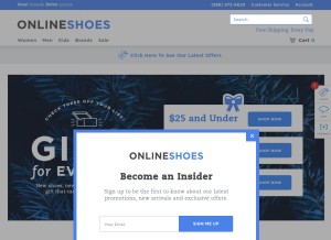How onlineshoes.com looks like on a tablet such as an iPad.