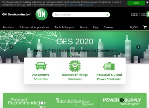 How onsemi.com looks like on a tablet such as an iPad.