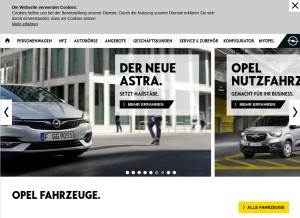 How opel.de looks like on a tablet such as an iPad.