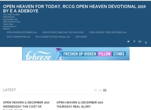 How openheavensdaily.org looks like on a tablet such as an iPad.
