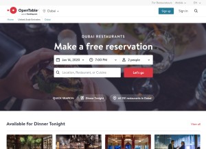 How opentable.ae looks like on a tablet such as an iPad.