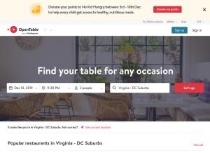 How opentable.ca looks like on a tablet such as an iPad.
