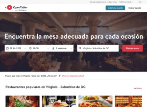 How opentable.es looks like on a tablet such as an iPad.